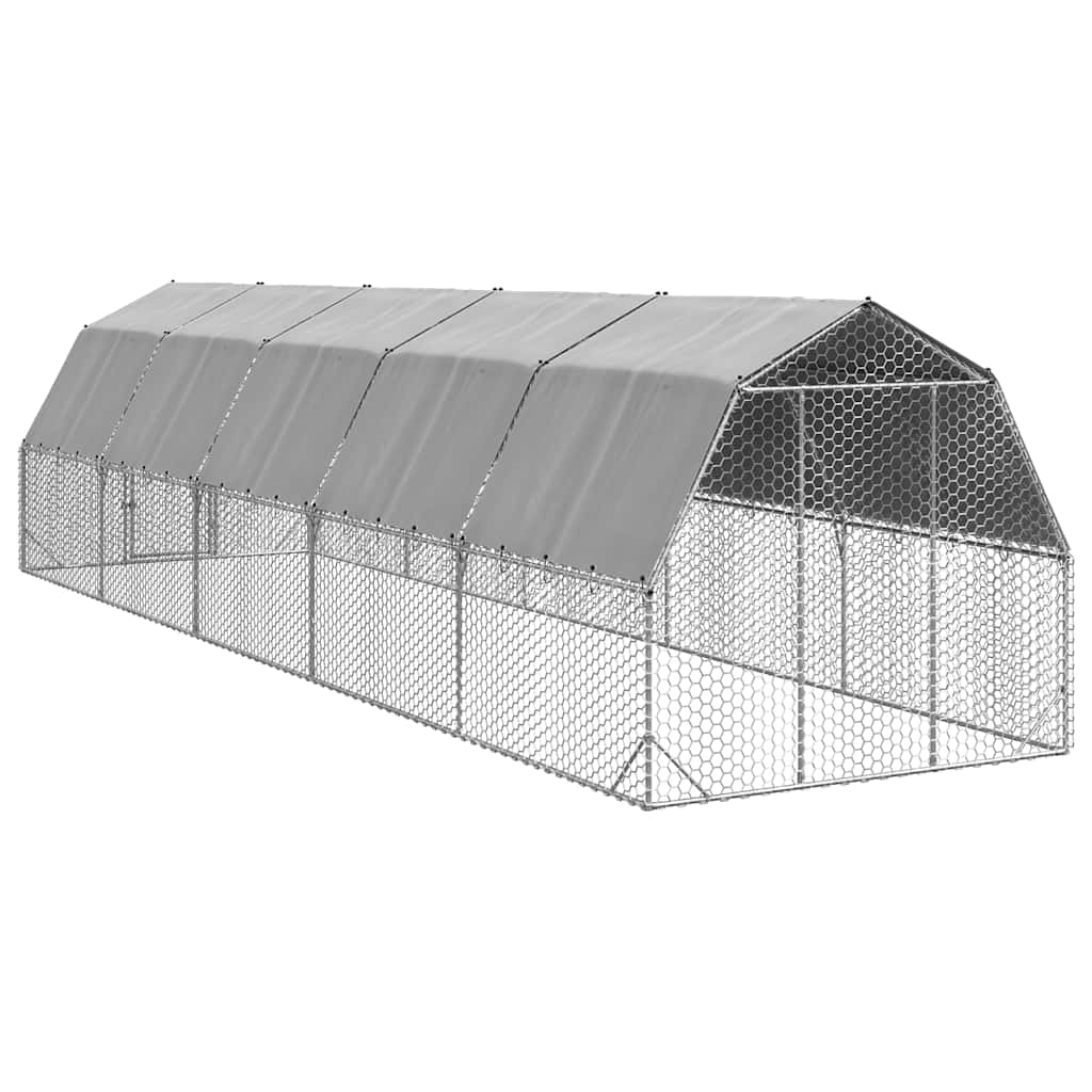 vidaXL Kurnik z dachem 2,5x10x2,25 m Stal ocynkowana