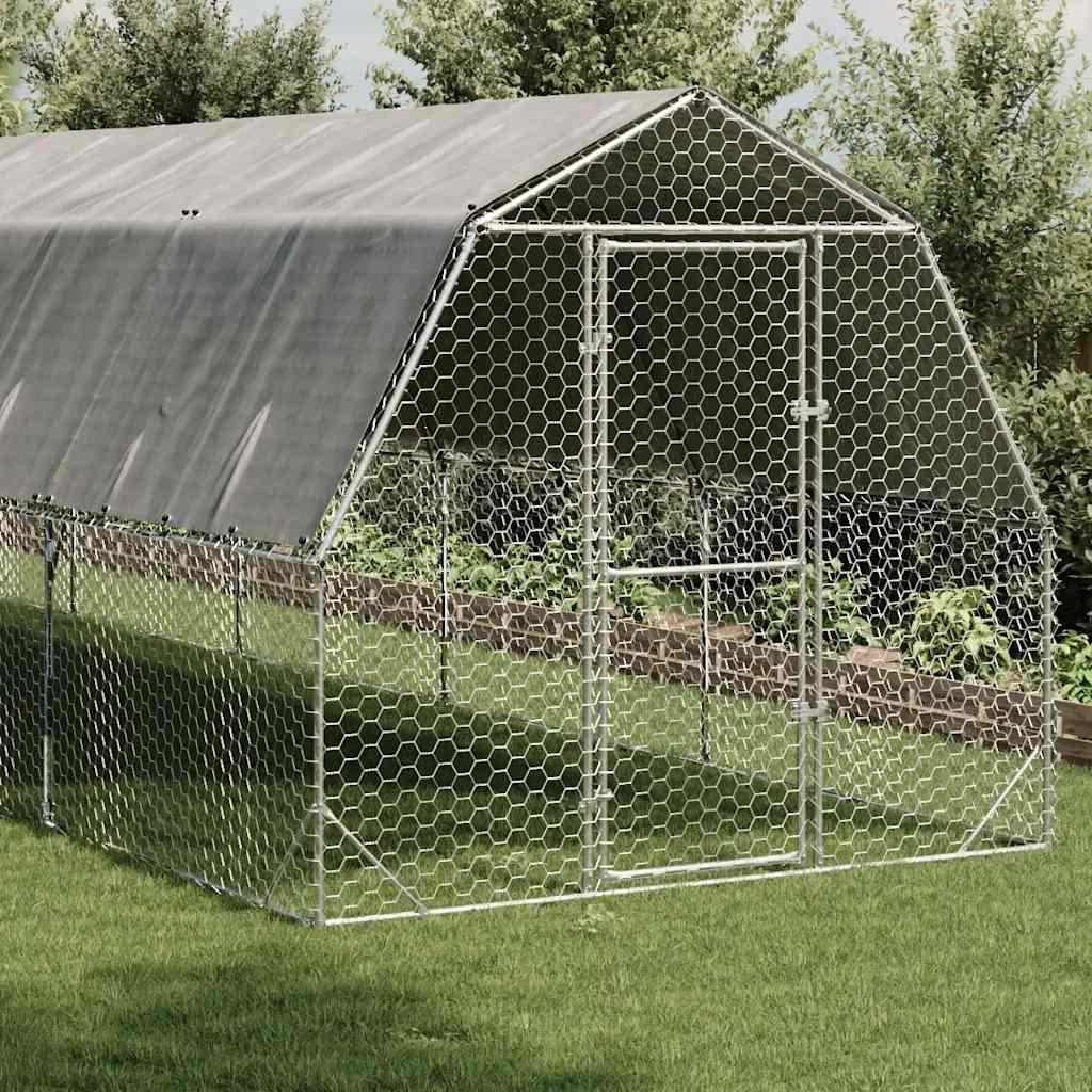vidaXL Kurnik z dachem 2,5x12x2,25 m Stal ocynkowana
