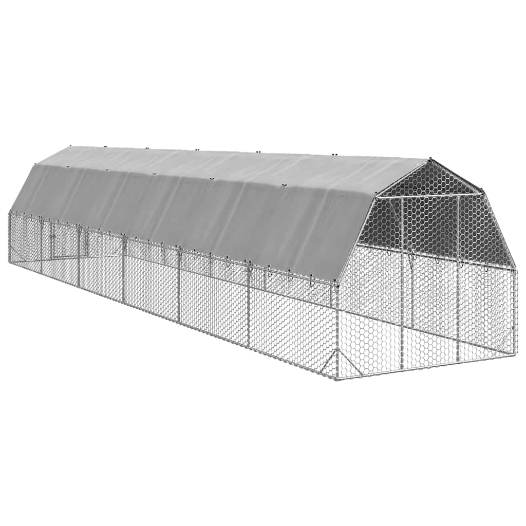 vidaXL Kurnik z dachem 2,5x12x2,25 m Stal ocynkowana