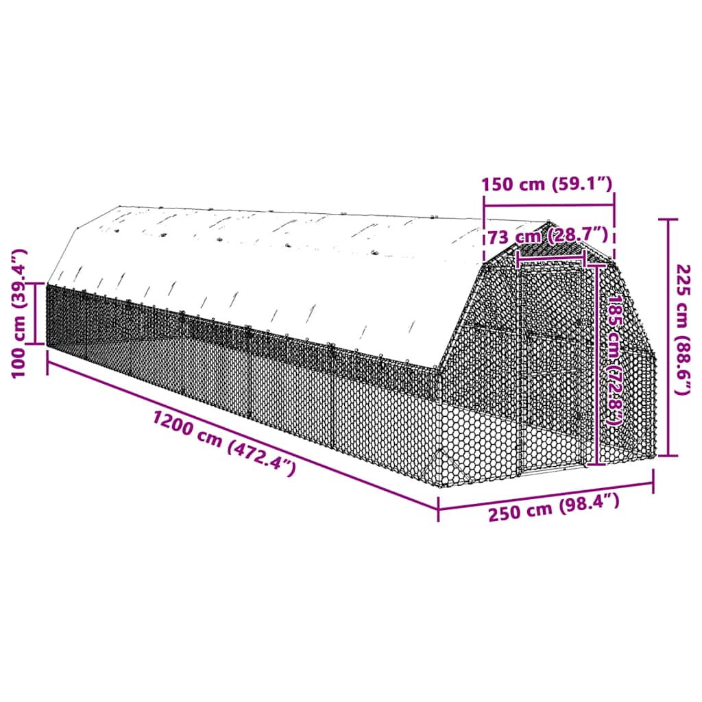vidaXL Kurnik z dachem 2,5x12x2,25 m Stal ocynkowana
