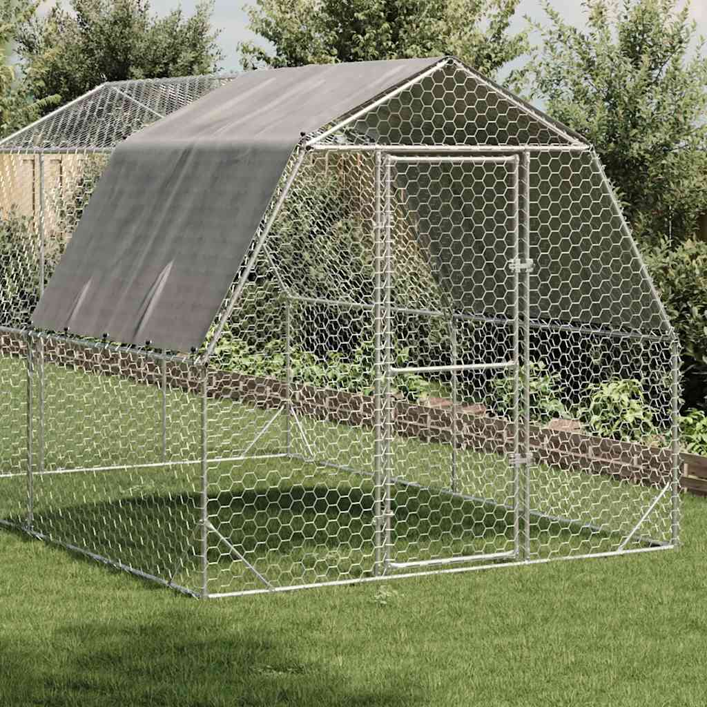 vidaXL Kurnik z dachem 2,5x4x2,25 m Stal ocynkowana