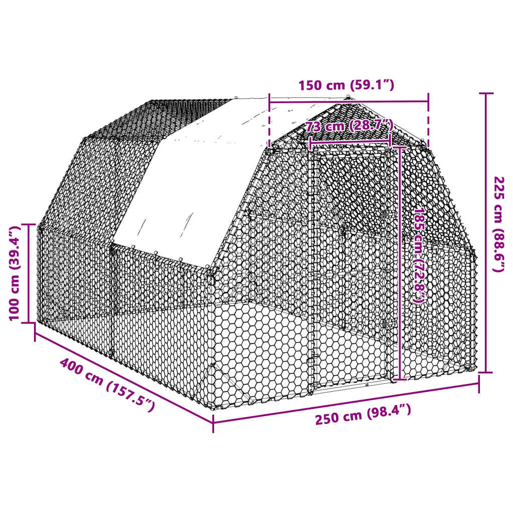 vidaXL Kurnik z dachem 2,5x4x2,25 m Stal ocynkowana