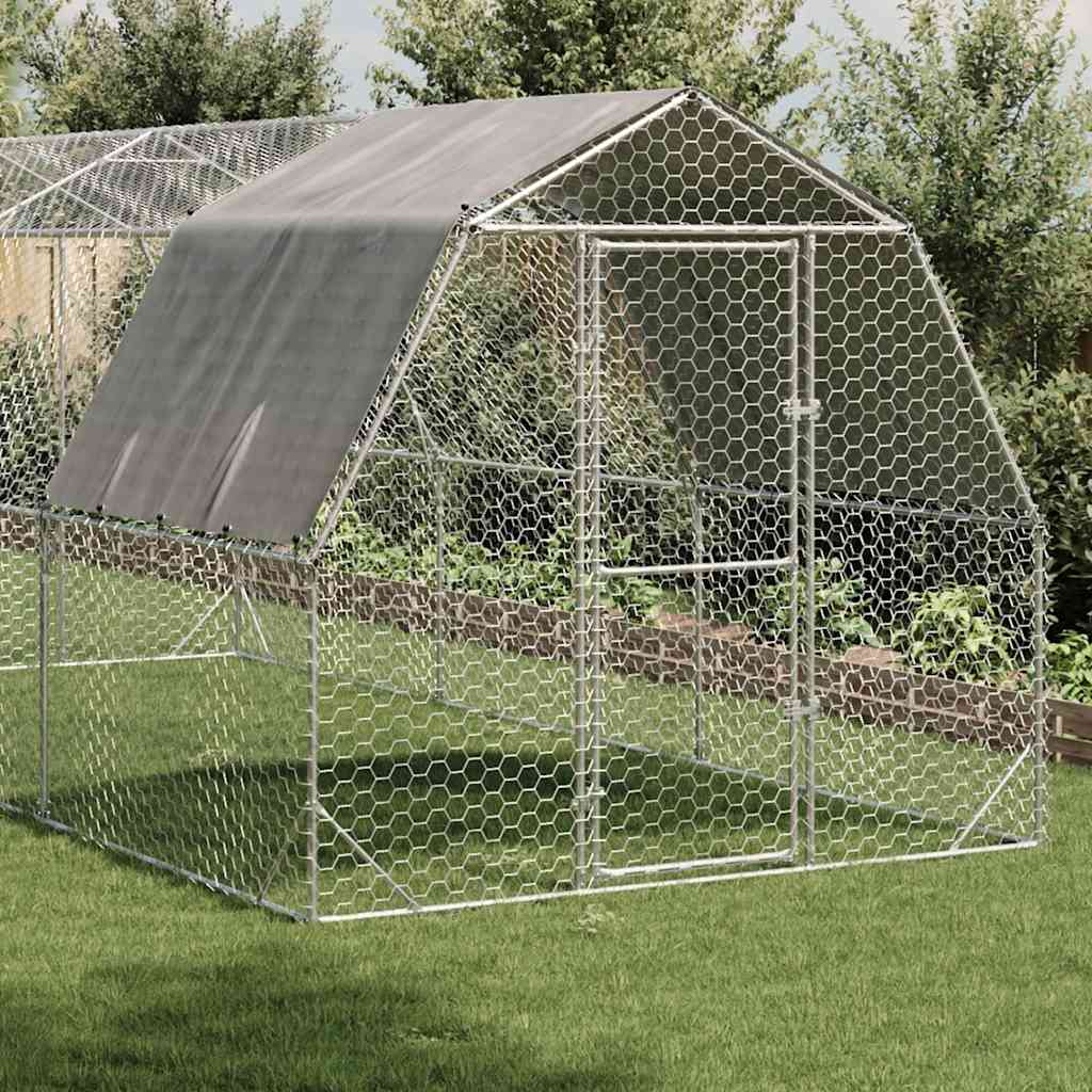 vidaXL Kurnik z dachem 2,5x6x2,25 m Stal ocynkowana
