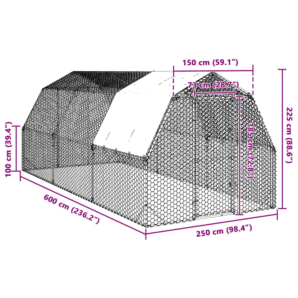 vidaXL Kurnik z dachem 2,5x6x2,25 m Stal ocynkowana