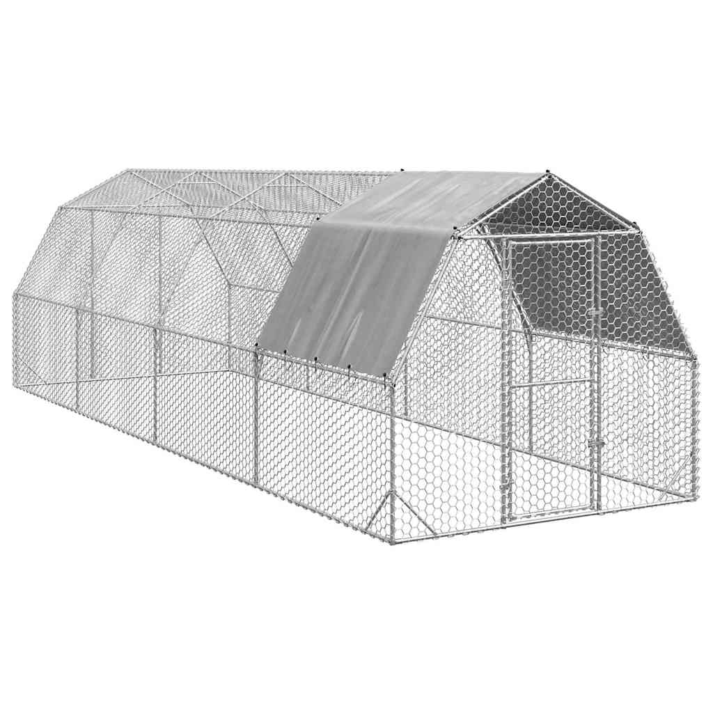 vidaXL Kurnik z dachem 2,5x8x2,25 m Stal ocynkowana