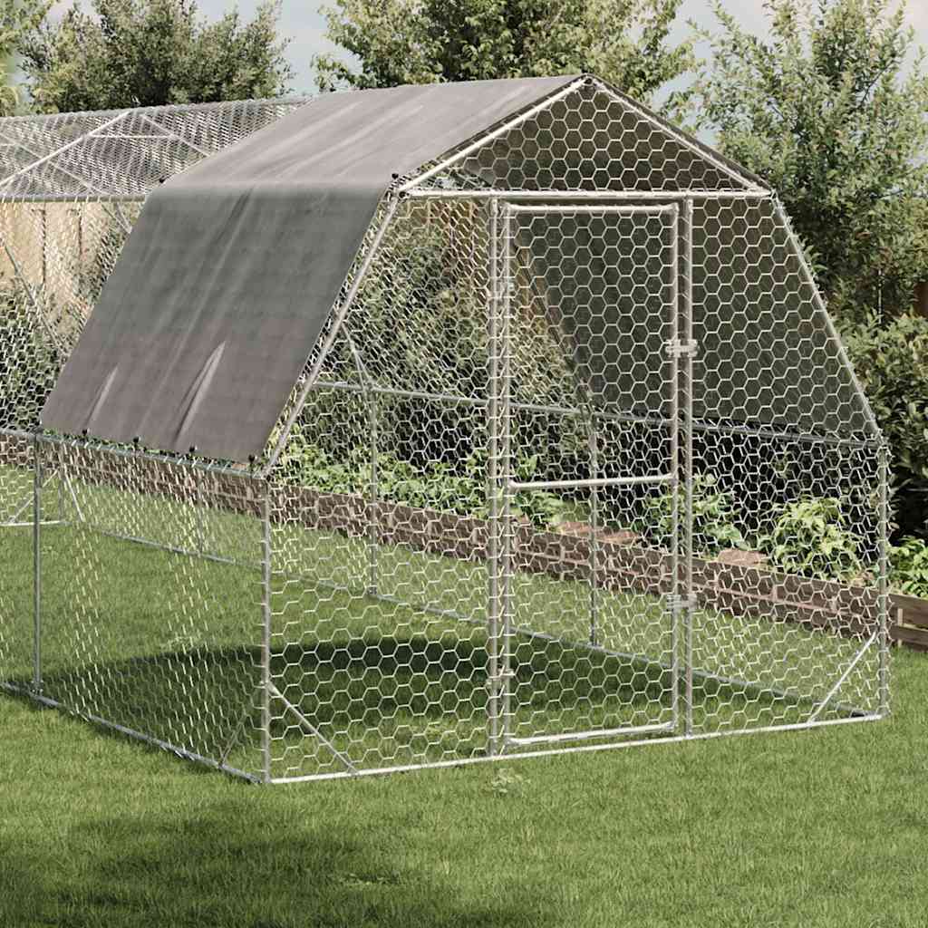 vidaXL Kurnik z dachem 2,5x8x2,25 m Stal ocynkowana