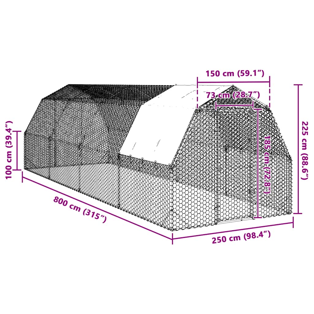 vidaXL Kurnik z dachem 2,5x8x2,25 m Stal ocynkowana