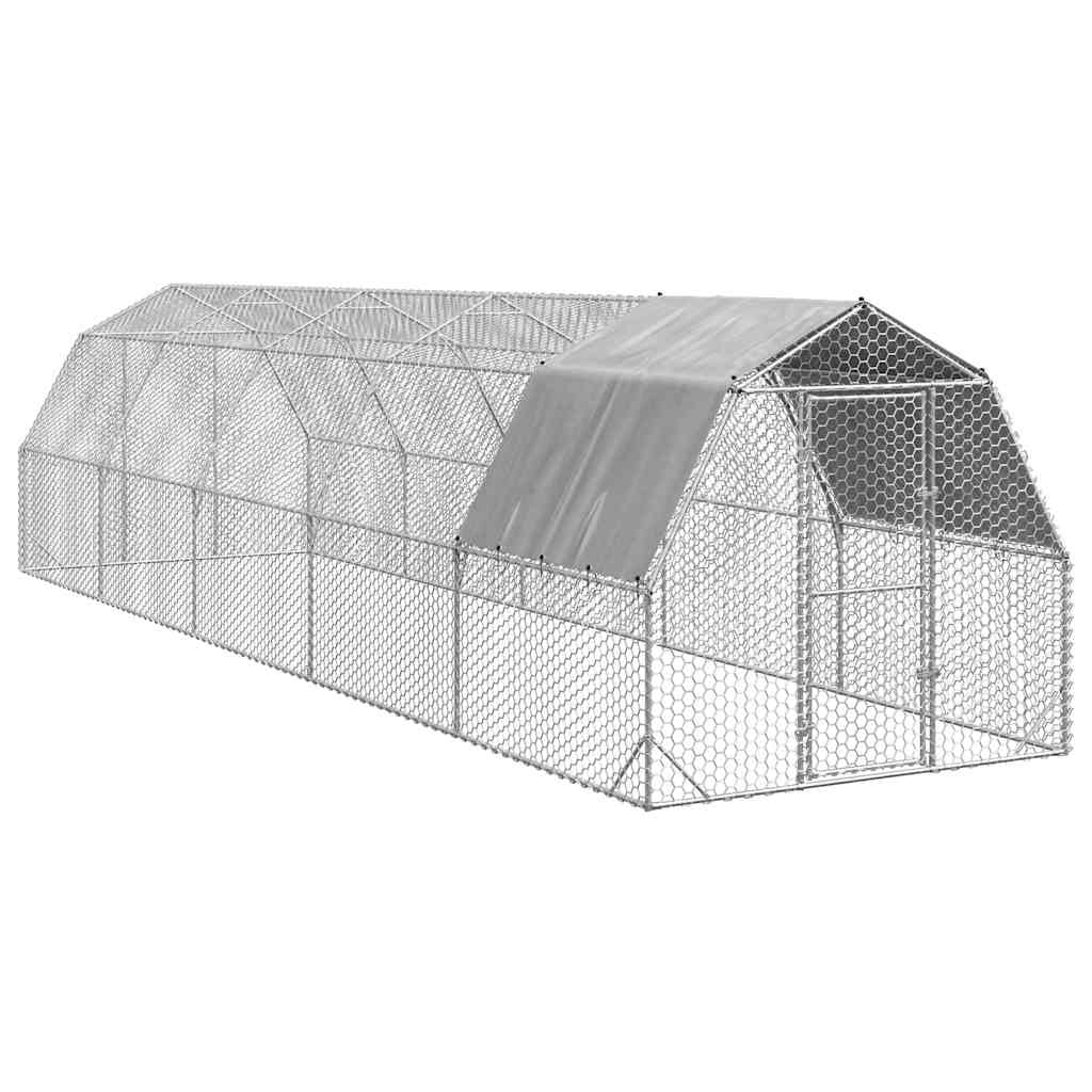vidaXL Kurnik z dachem 2,5x10x2,25 m Stal ocynkowana