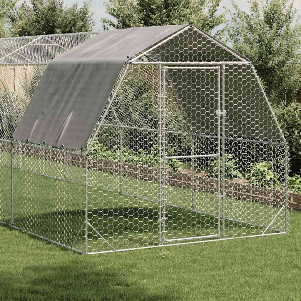 vidaXL Kurnik z dachem 2,5x10x2,25 m Stal ocynkowana