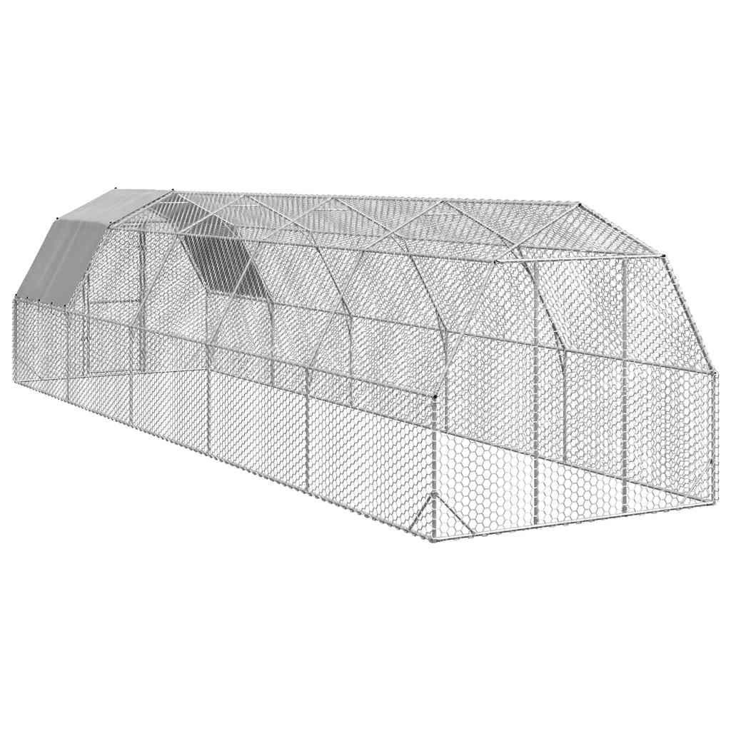 vidaXL Kurnik z dachem 2,5x10x2,25 m Stal ocynkowana