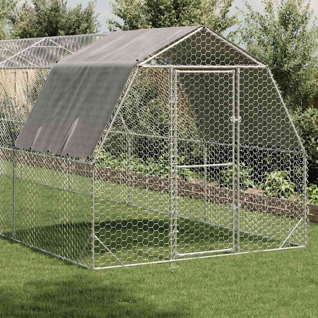 vidaXL Kurnik z dachem 2,5x12x2,25 m Stal ocynkowana