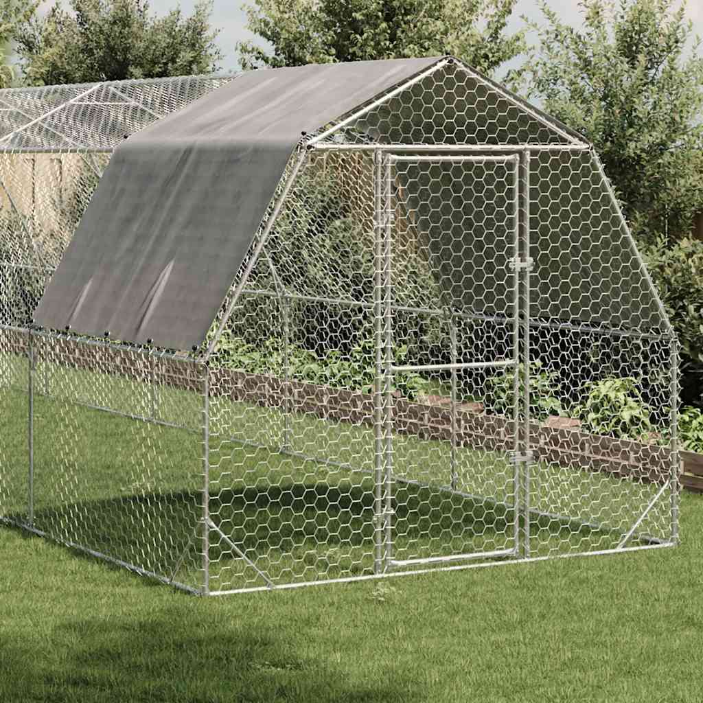 vidaXL Kurnik z dachem 2,5x12x2,25 m Stal ocynkowana