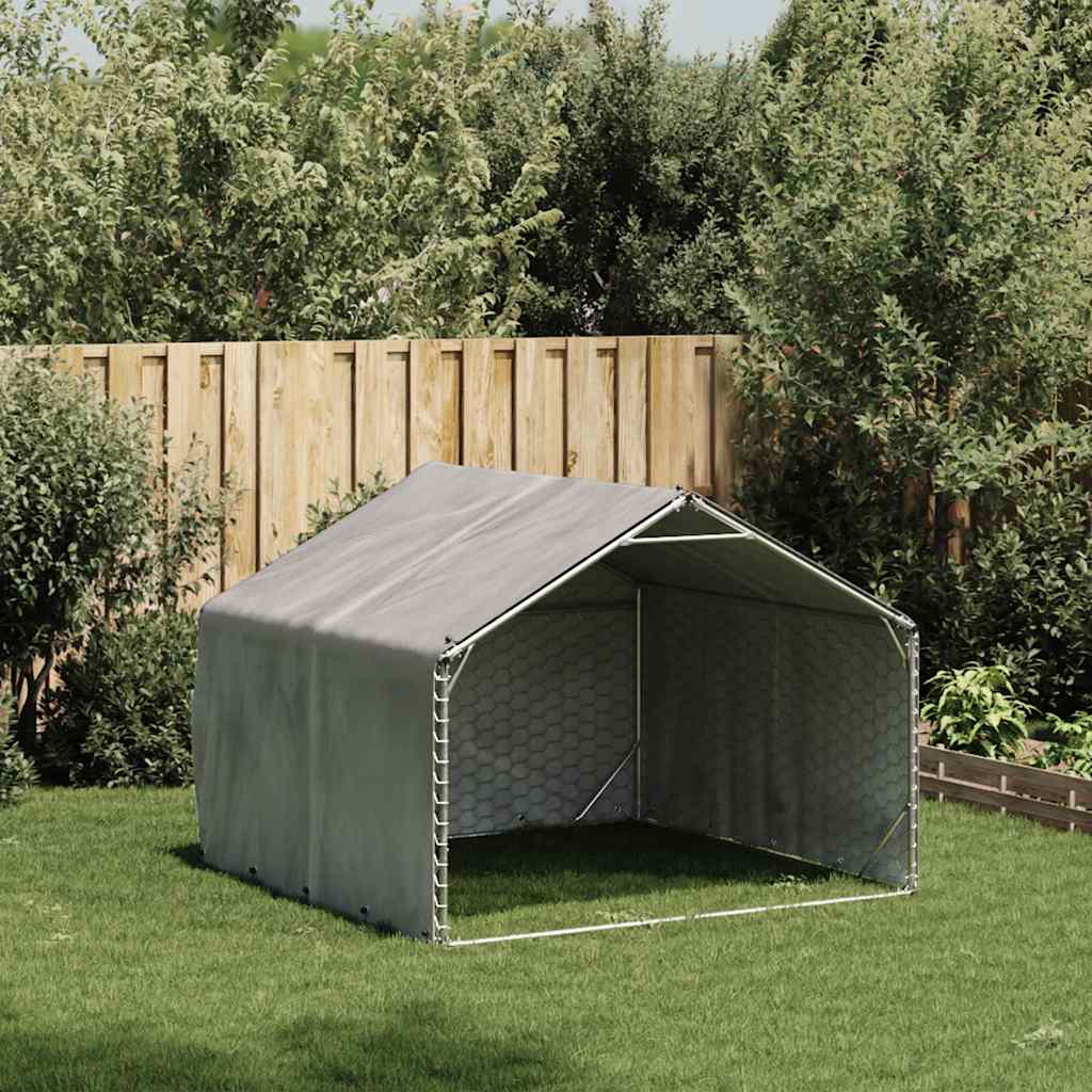vidaXL Buda dla psa na zewnątrz z pokrowcem 2x2x1,5 m, ocynkowana stal