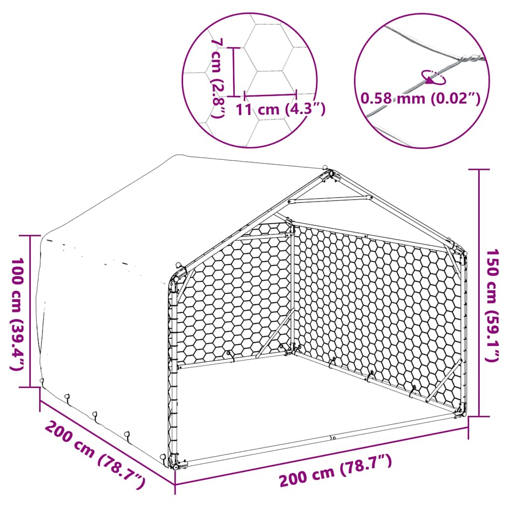 vidaXL Buda dla psa na zewnątrz z pokrowcem 2x2x1,5 m, ocynkowana stal