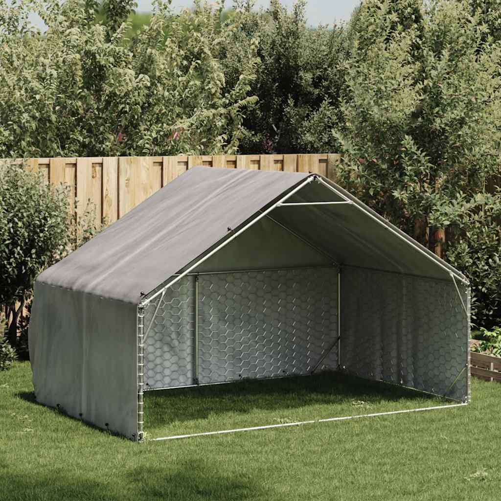 vidaXL Buda dla psa na zewnątrz z pokrowcem 3x2x1,9 m, ocynkowana stal