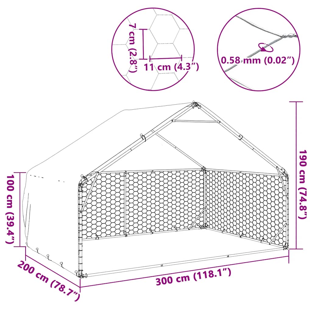 vidaXL Buda dla psa na zewnątrz z pokrowcem 3x2x1,9 m, ocynkowana stal