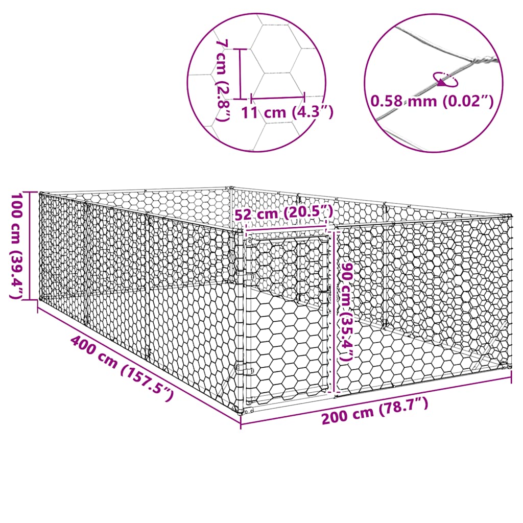 vidaXL Buda dla psa na zewnątrz z drzwiami 2x4x1 m, ocynkowana stal