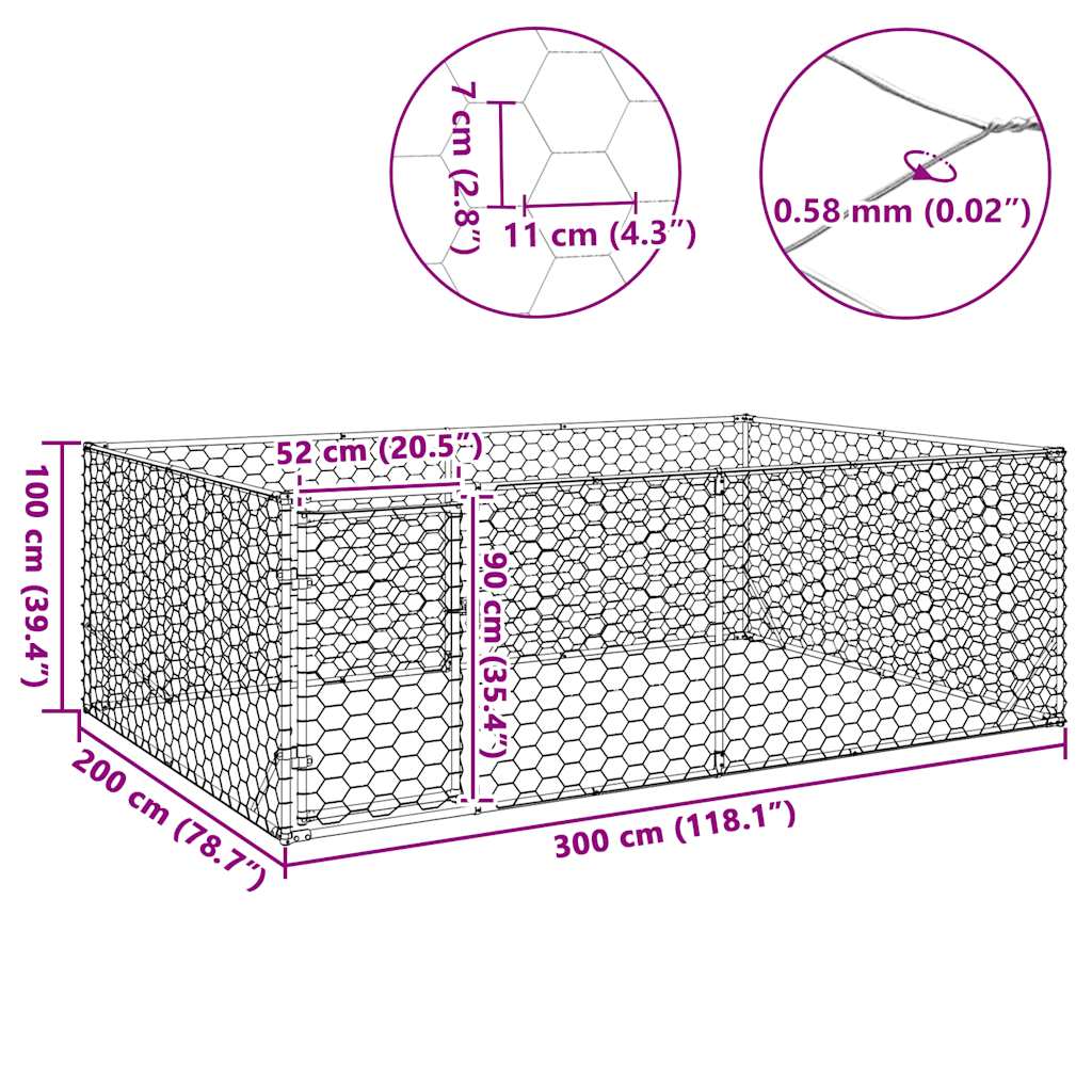 vidaXL Buda dla psa na zewnątrz z drzwiami 3x2x1 m, ocynkowana stal