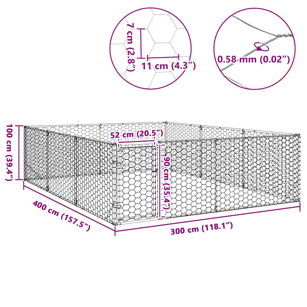vidaXL Buda dla psa na zewnątrz z drzwiami 3x4x1 m, ocynkowana stal