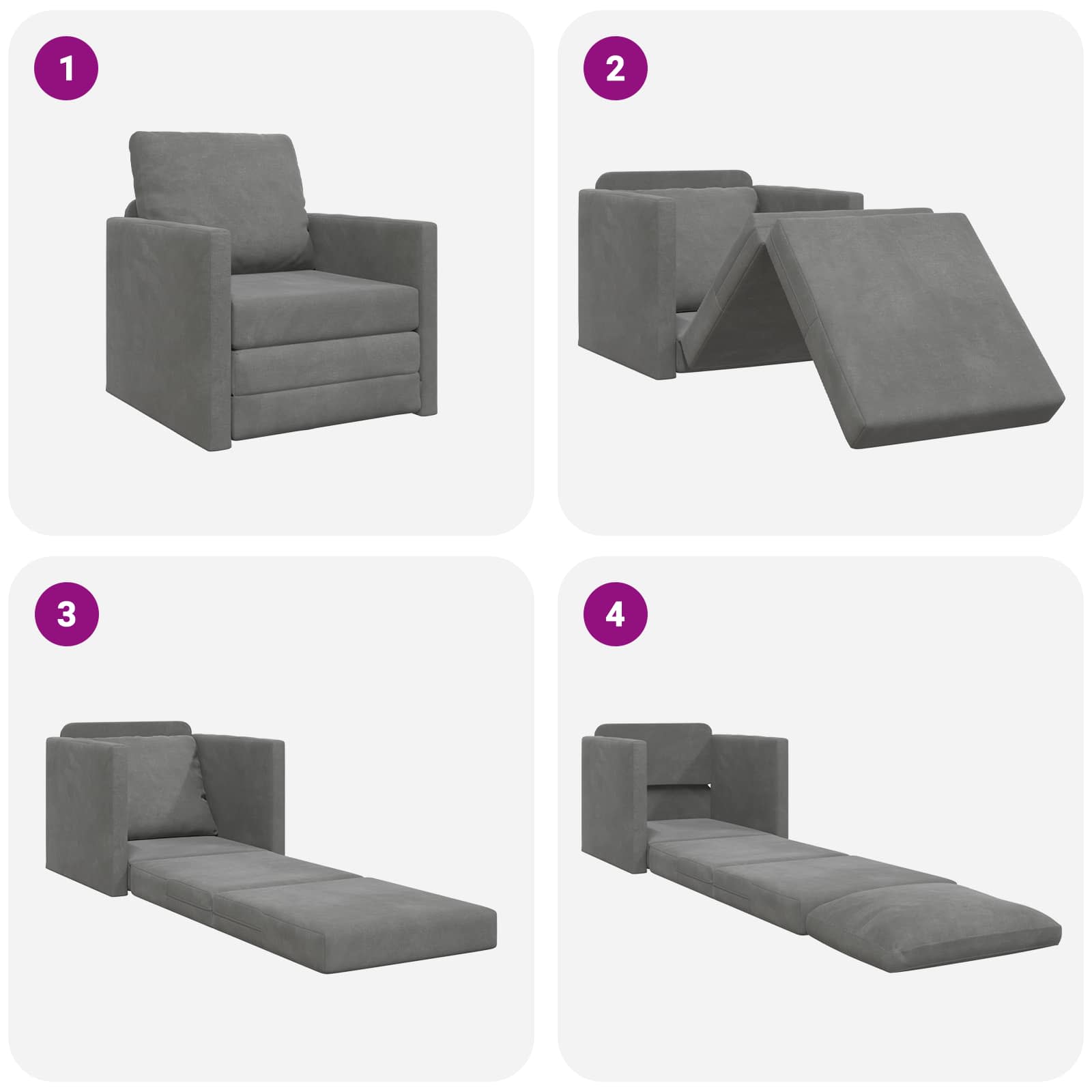 vidaXL Sofa Bed Ciemnoszary 74 x 77 x 81 cm Aksamit