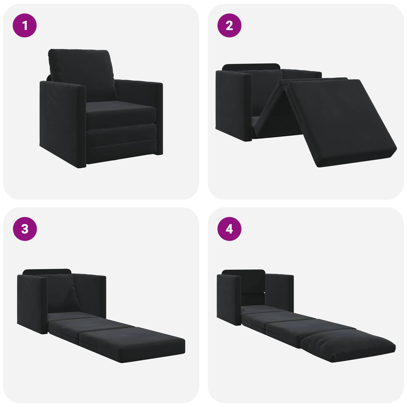 vidaXL Sofa Bed Czarny 74 x 77 x 81 cm Aksamit