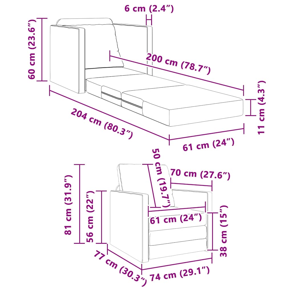 vidaXL Sofa Bed Czarny 74 x 77 x 81 cm Aksamit