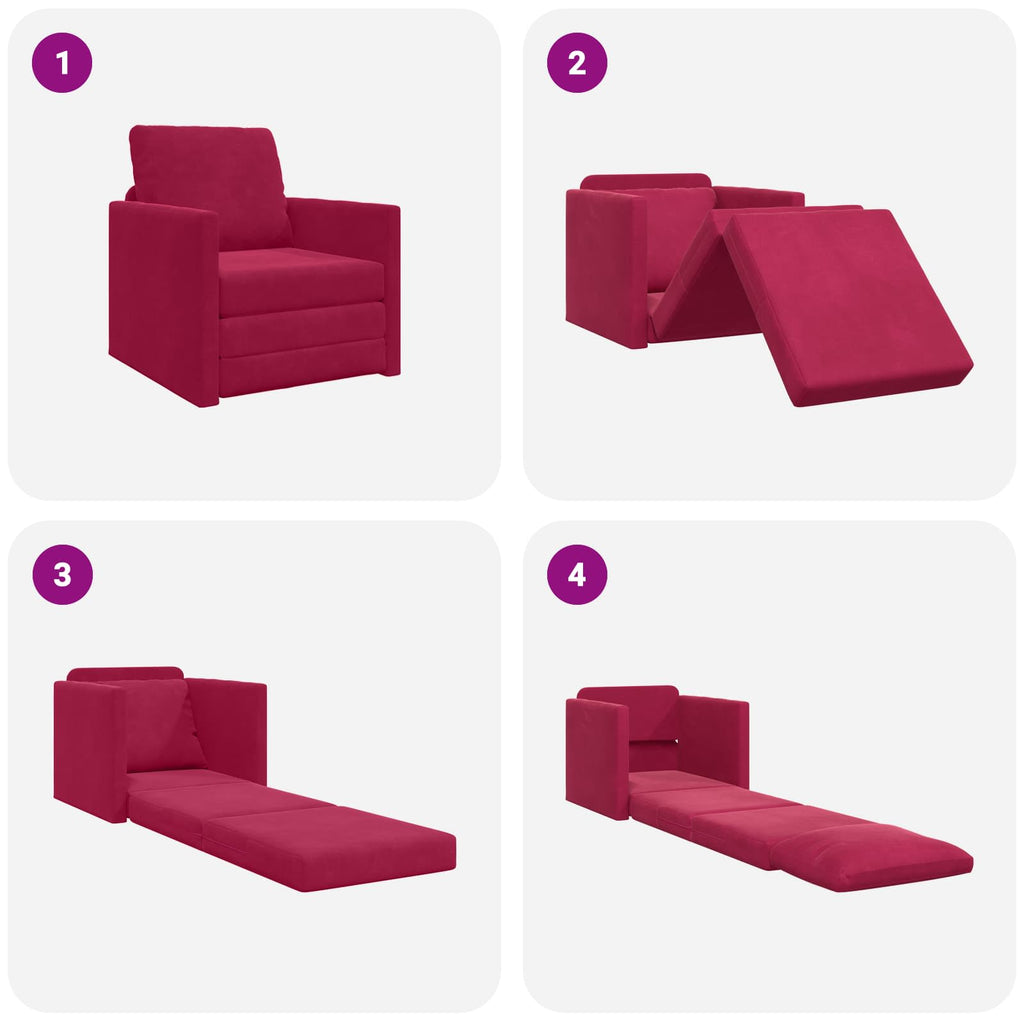 vidaXL Sofa Bed Czerwone wino 74 x 77 x 81 cm Aksamit
