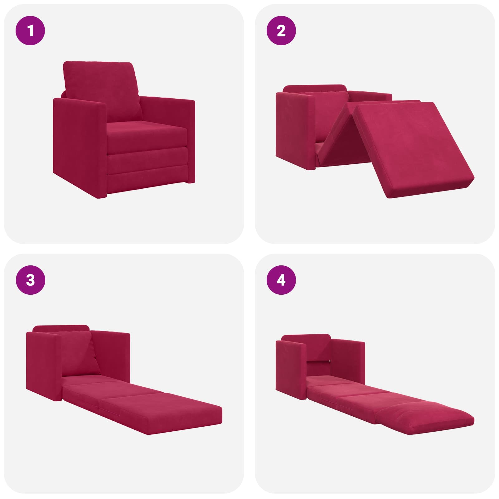 vidaXL Sofa Bed Czerwone wino 74 x 77 x 81 cm Aksamit