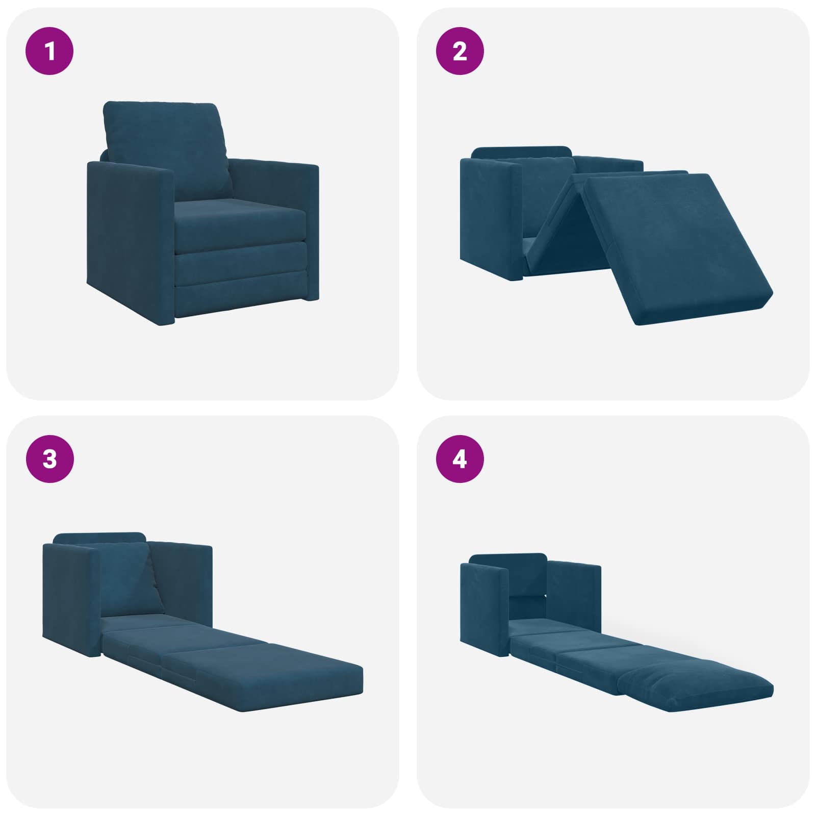 vidaXL Sofa Bed Niebieski 74 x 77 x 81 cm Aksamit