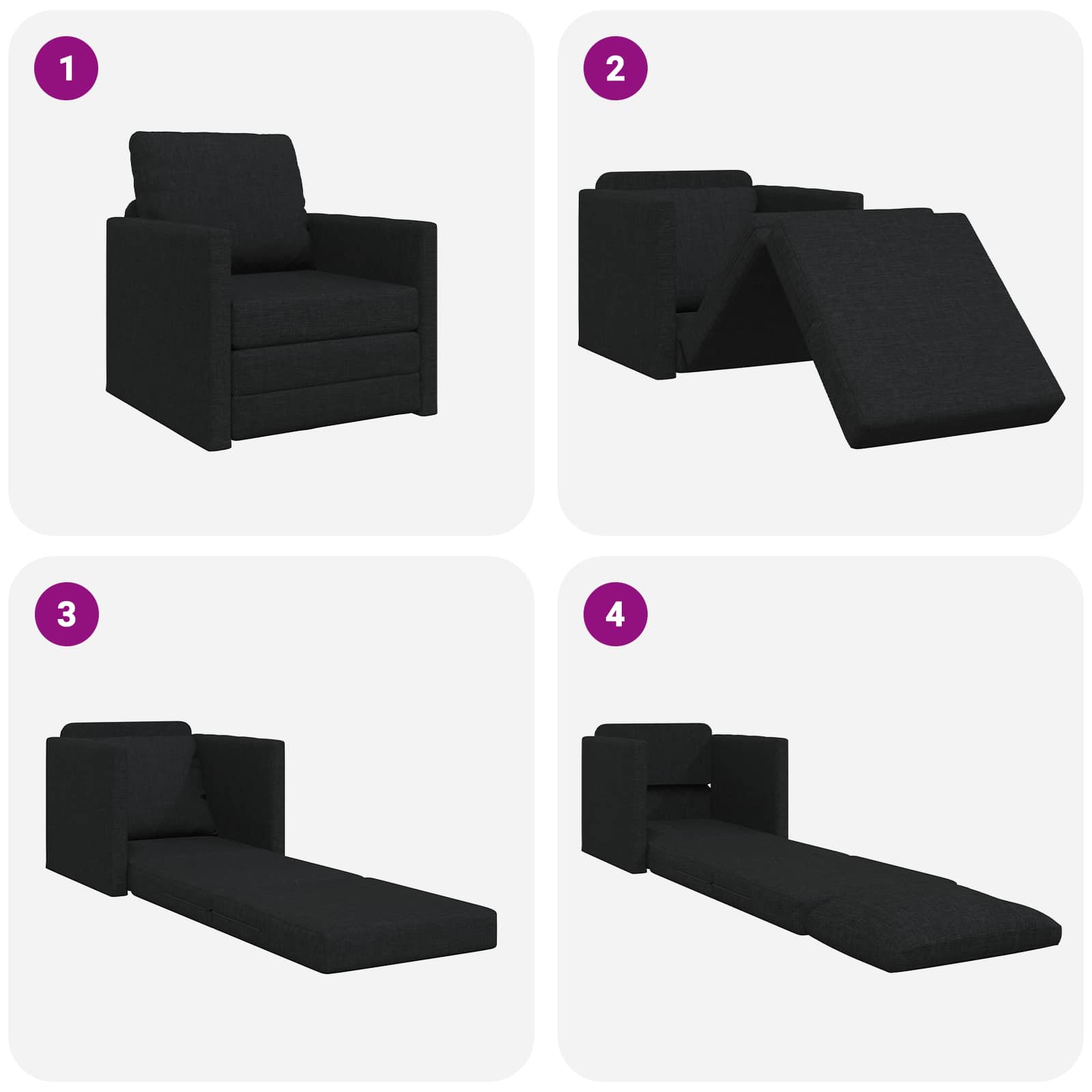 vidaXL Sofa Bed Czarny 74 x 77 x 81 cm tkanina