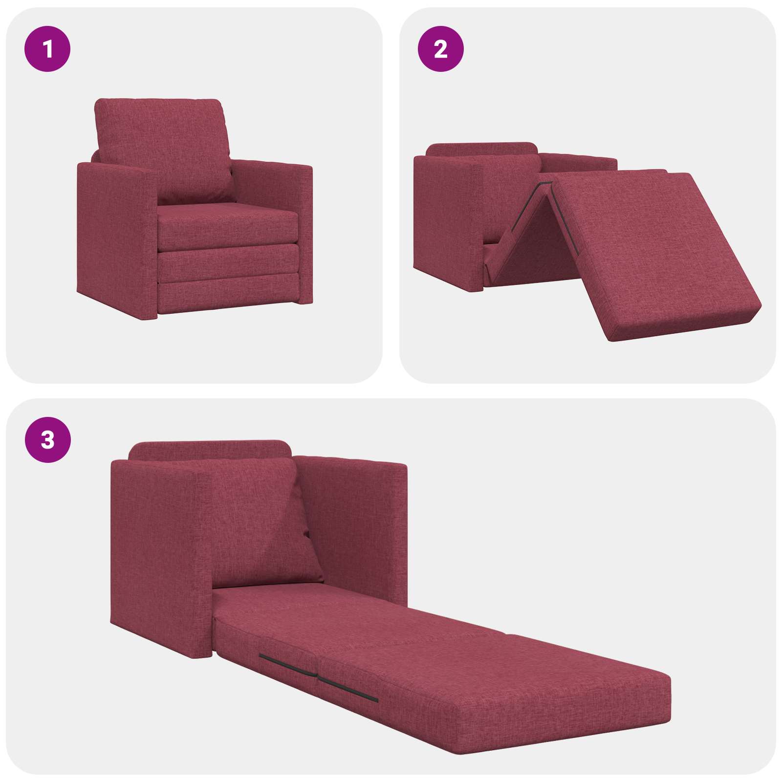 vidaXL Sofa Bed Czerwone wino 74 x 77 x 81 cm tkanina