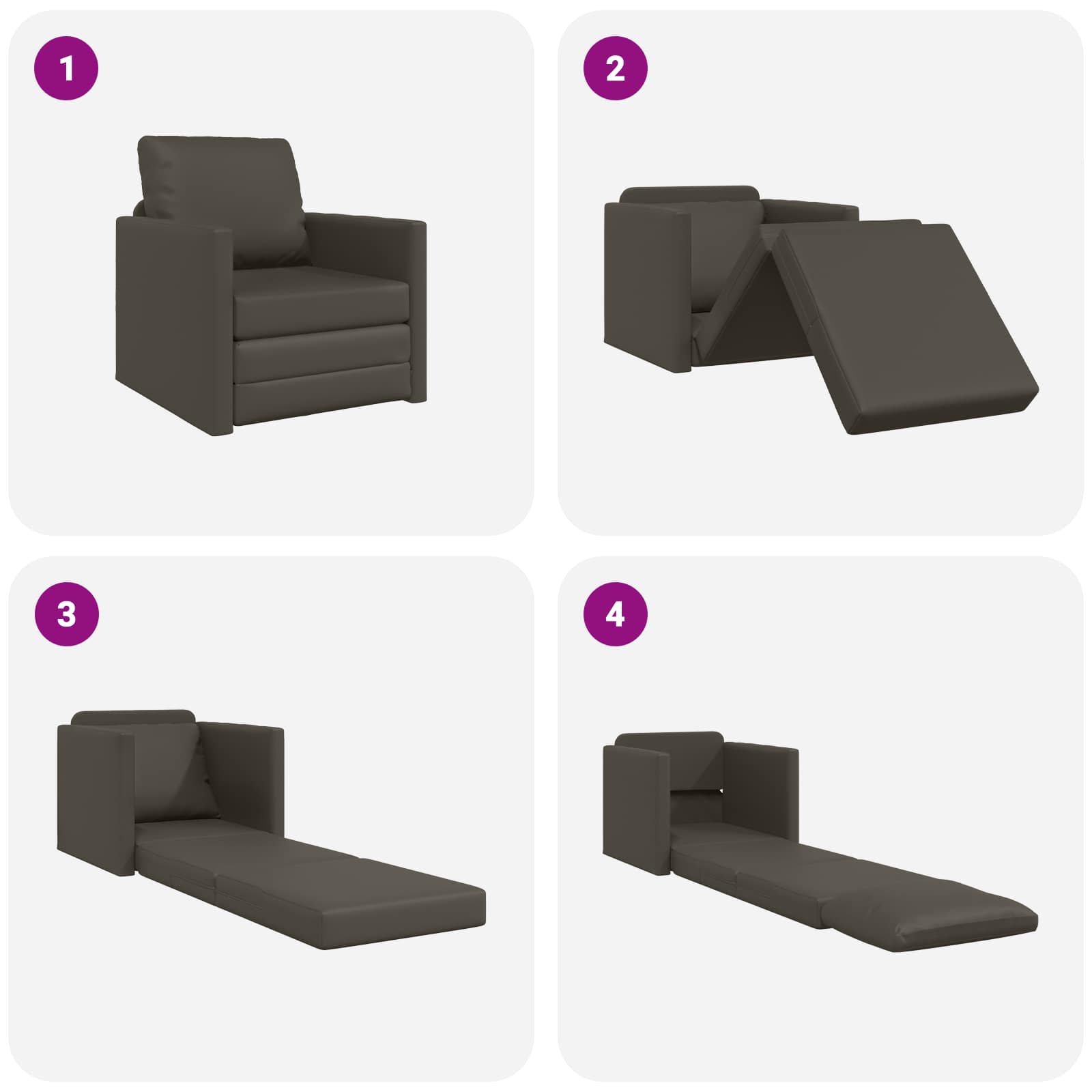 vidaXL Sofa Bed 60cm Szary Sztuczna skóra