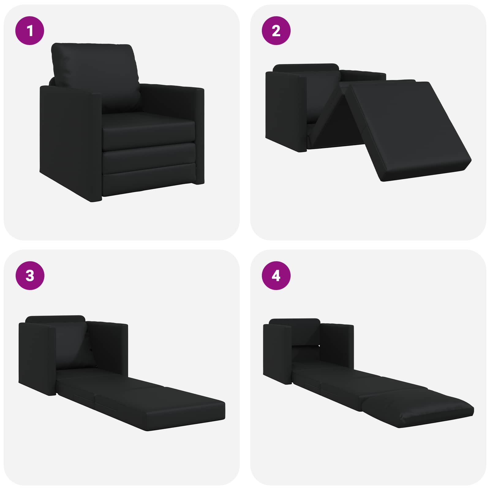 vidaXL Sofa Bed 60cm Czarny Sztuczna skóra