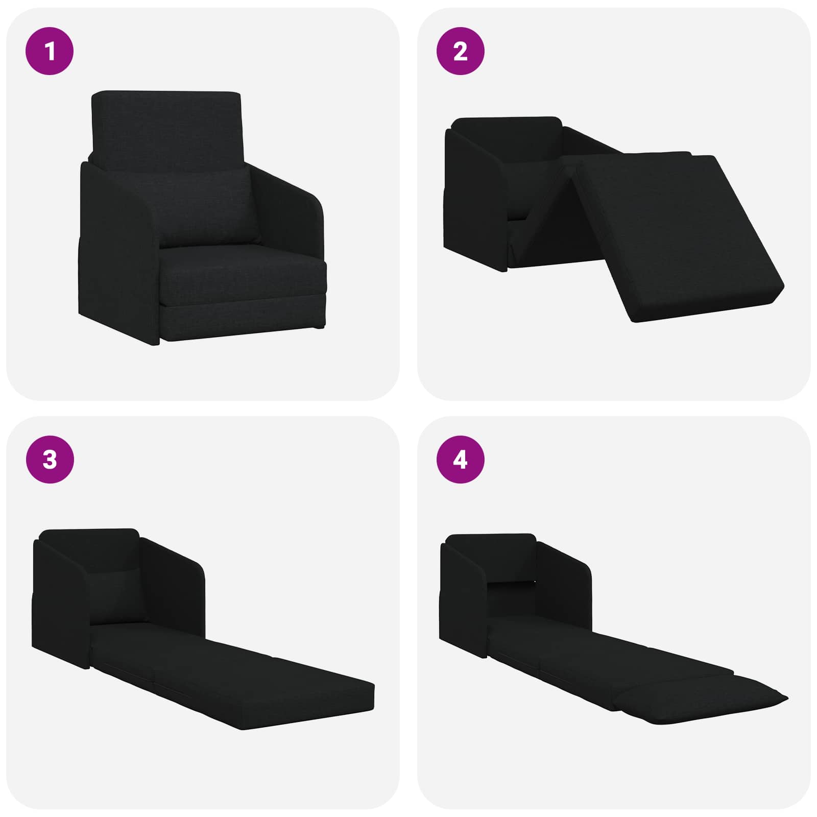 vidaXL Sofa Bed Czarny 65 x 80 x 83 cm tkanina