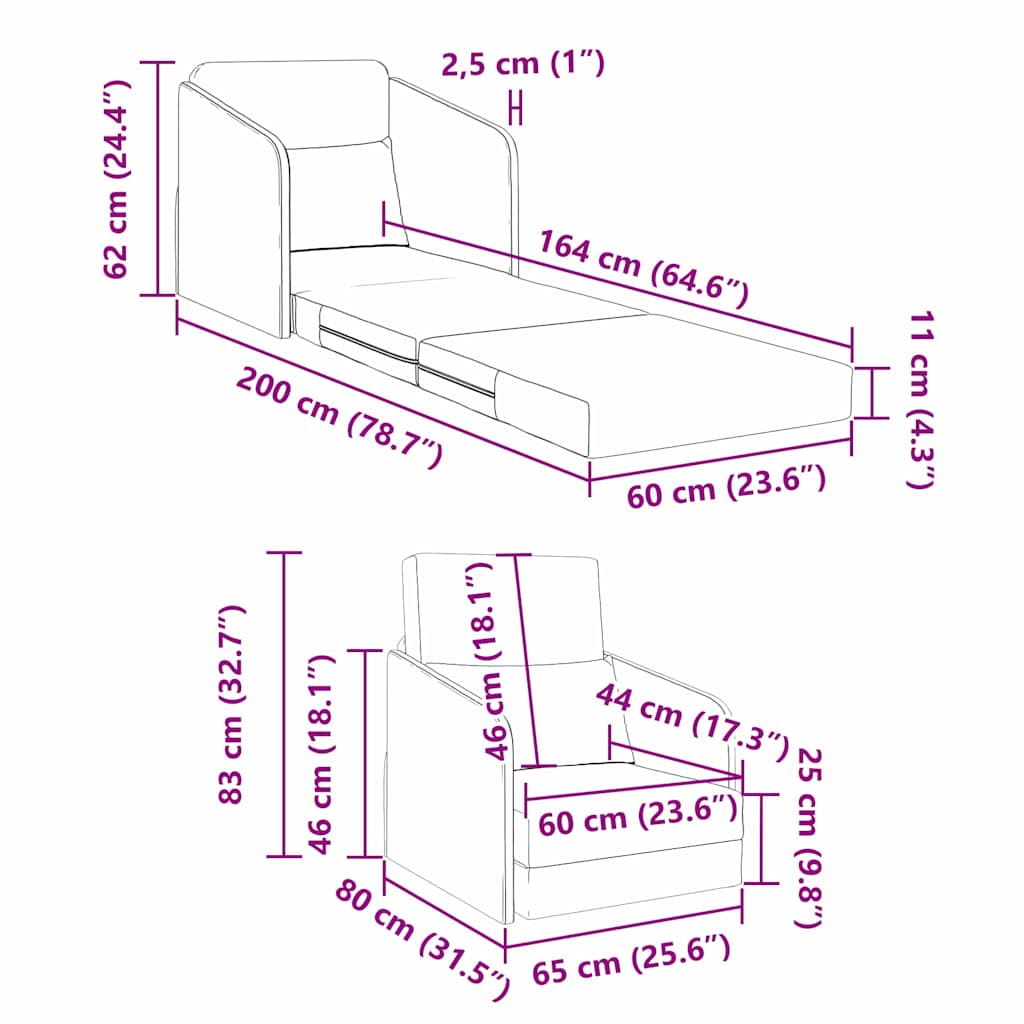 vidaXL Sofa Bed Czarny 65 x 80 x 83 cm tkanina