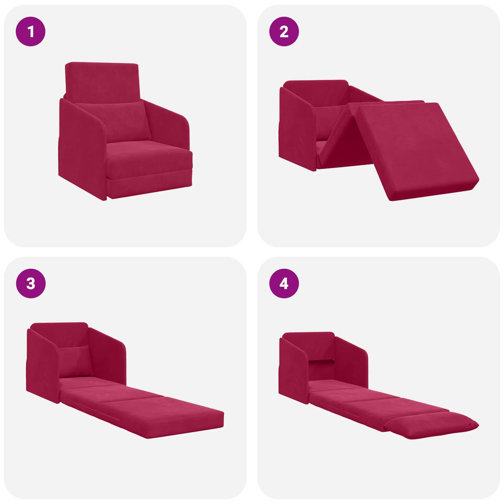 vidaXL Sofa Bed Czerwone wino 65 x 80 x 83 cm Aksamit