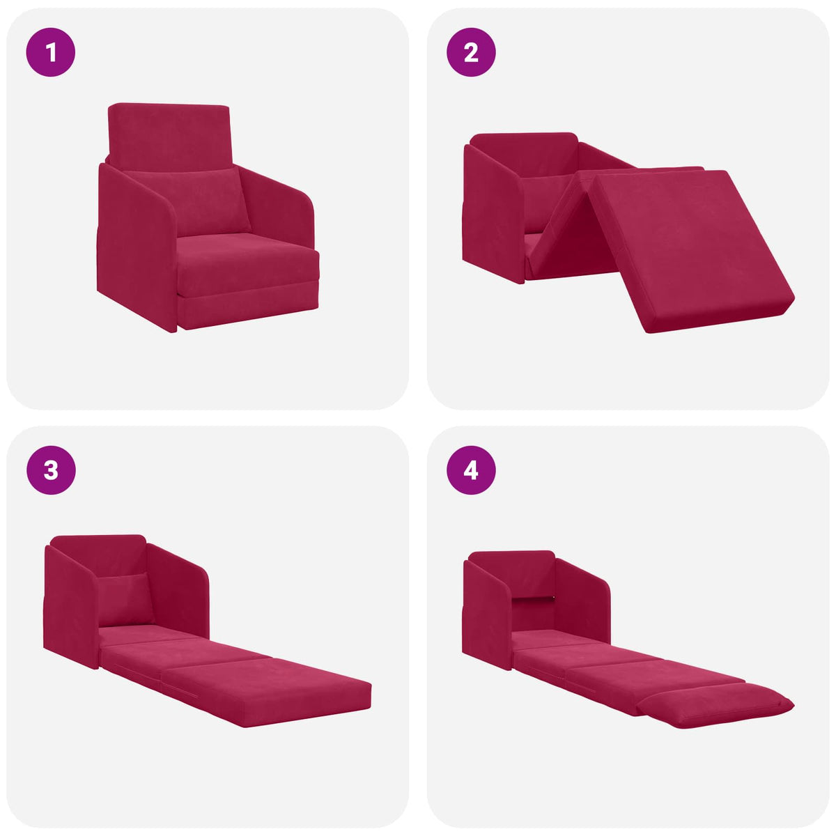 vidaXL Sofa Bed Czerwone wino 65 x 80 x 83 cm Aksamit