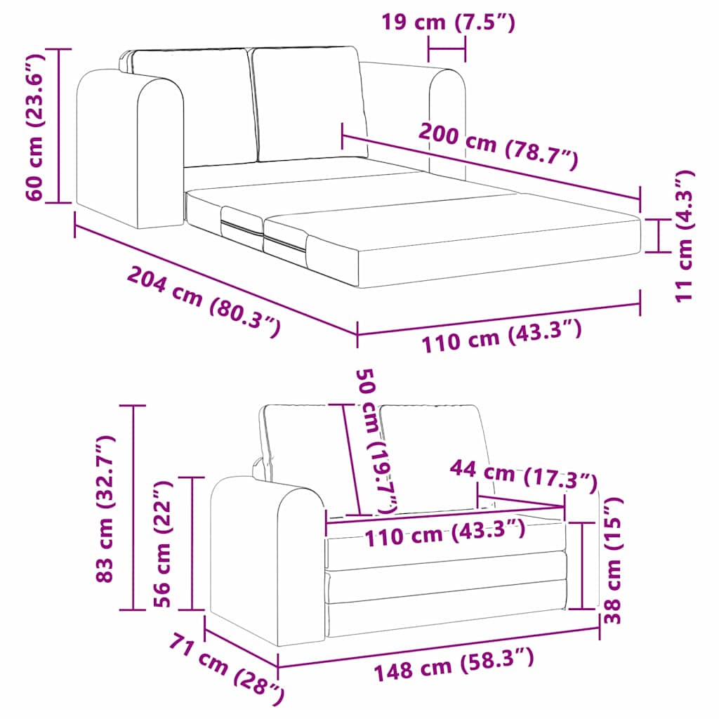 vidaXL Sofa Bed 60cm Ciemnoszary tkanina