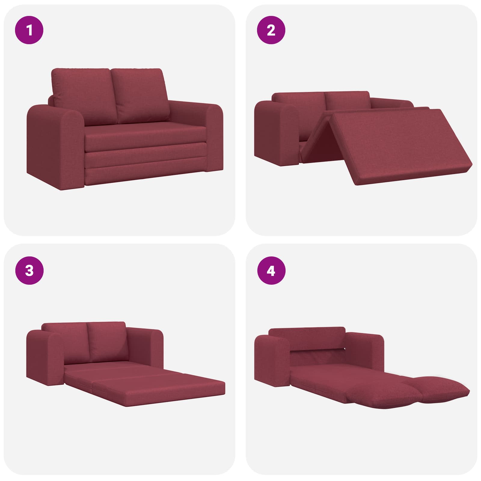 vidaXL Sofa Bed 60cm Czerwone wino tkanina