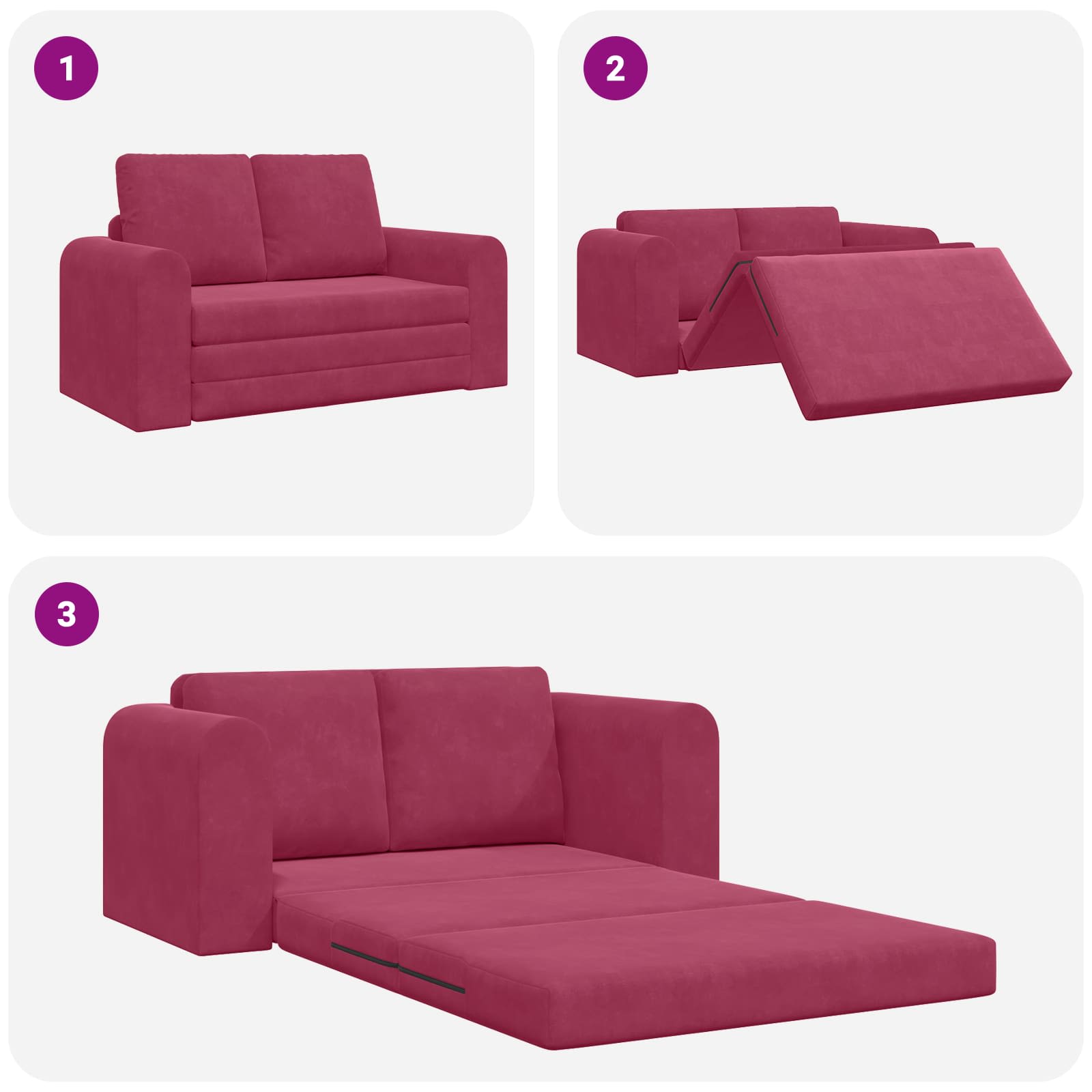 vidaXL Sofa Bed Czerwone wino 148 x 71 x 83 cm Aksamit