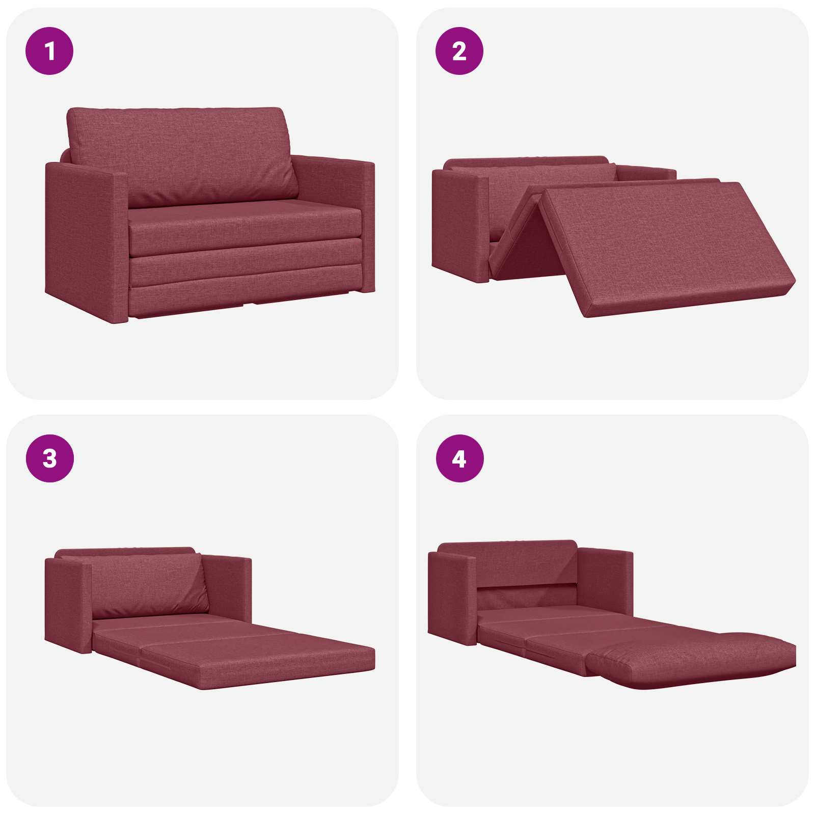 vidaXL Sofa Bed 110cm Czerwone wino tkanina