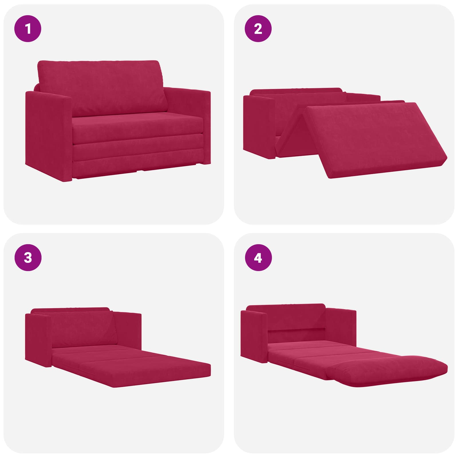 vidaXL Sofa Bed Czerwone wino 124 x 71 x 78 cm Aksamit