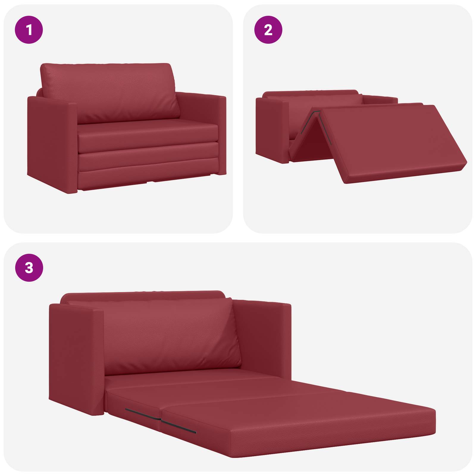 vidaXL Sofa Bed Czerwone wino 124 x 71 x 78 cm Sztuczna skóra