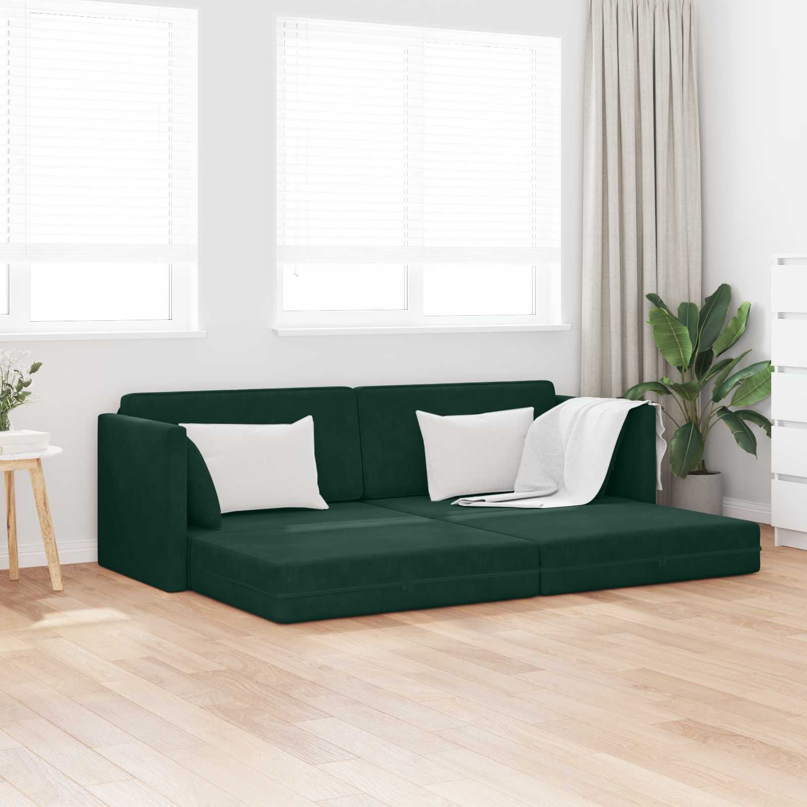 vidaXL Sofa podłogowa z funkcją spania Ciemna zieleń 213 x 70 x 77 cm