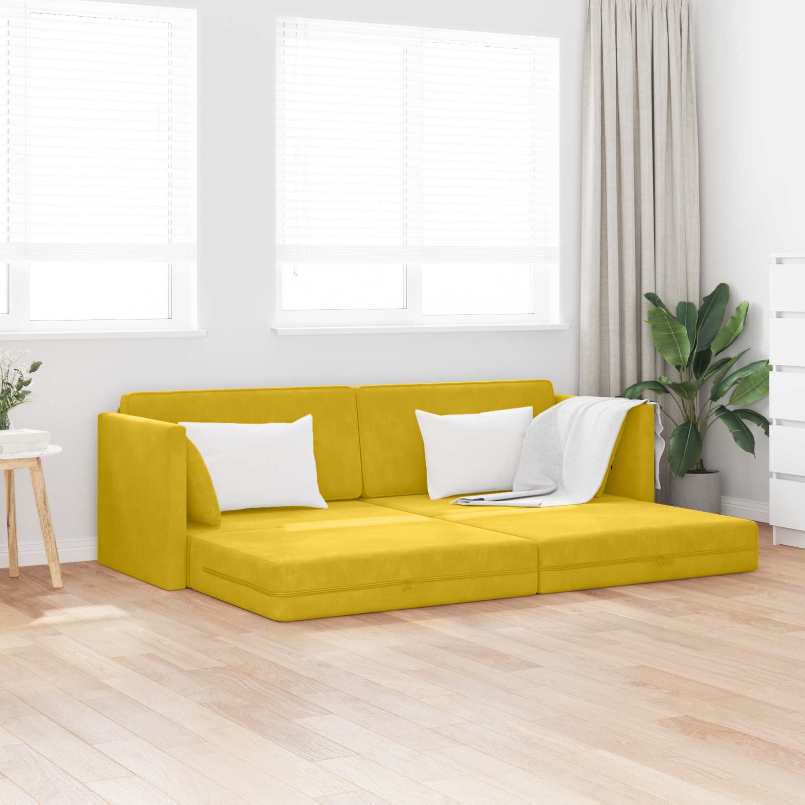 vidaXL Sofa podłogowa z funkcją spania Żółty 213 x 70 x 77 cm Aksamit