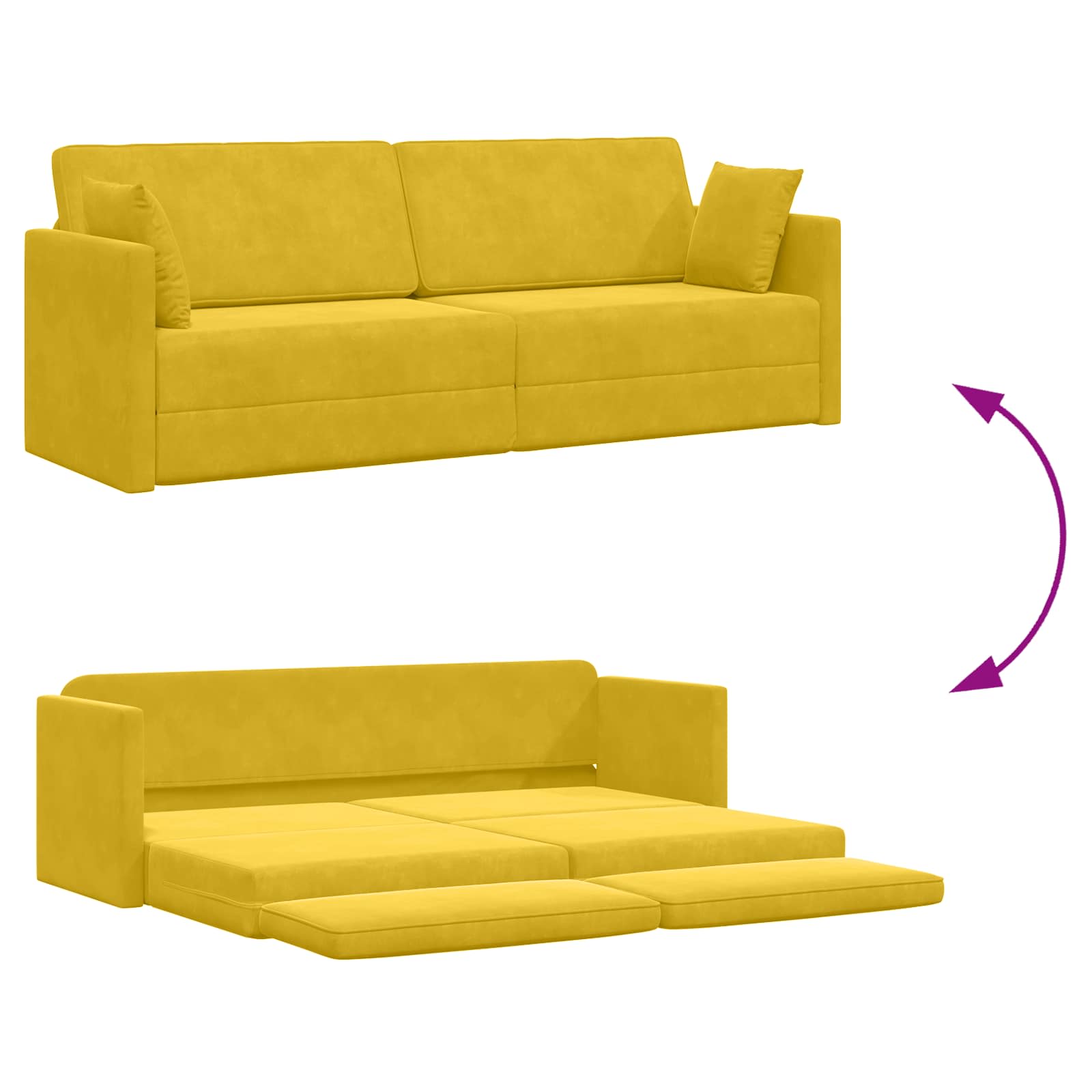 vidaXL Sofa podłogowa z funkcją spania Żółty 213 x 70 x 77 cm Aksamit