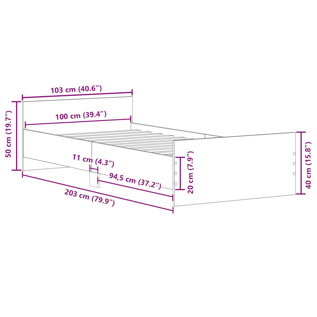 vidaXL Rama łóżka bez materaca Stare drewno 100x200cm Drewno klejone
