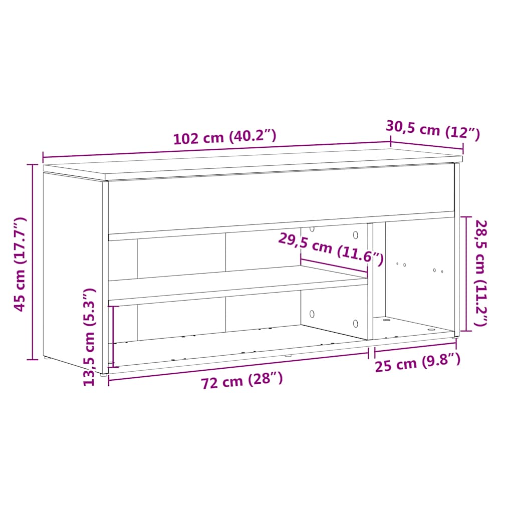 vidaXL Ławka na buty dąb sonoma 102x30,5x45 cm materiał drewnopochodny