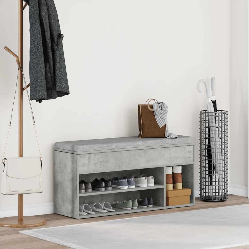 vidaXL Ławka z miejscem na buty, szarość betonu, 102x30,5x45 cm