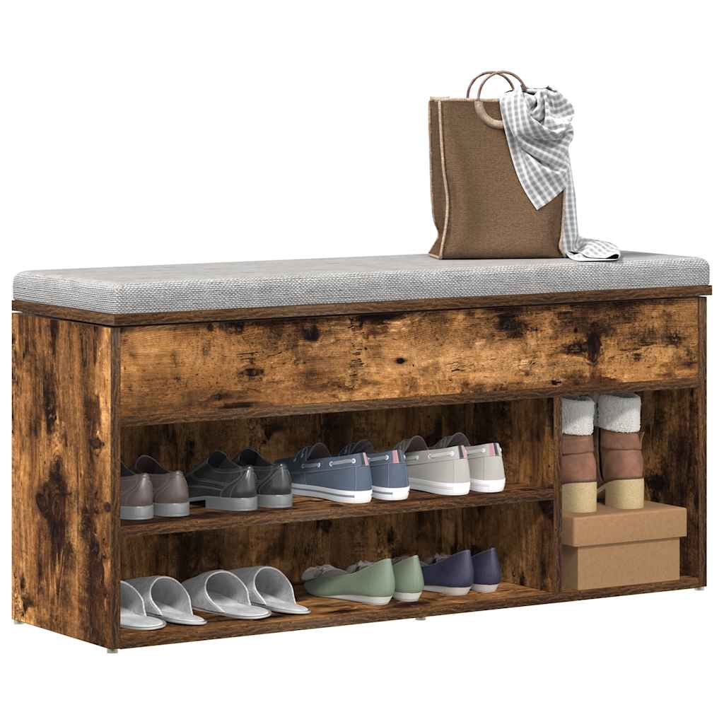 vidaXL Ławka z miejscem na buty, przydymiony dąb, 102x30,5x45 cm
